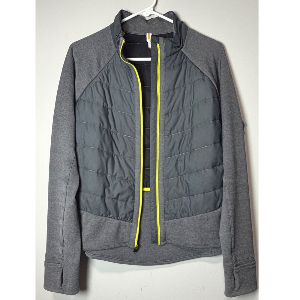 Lucy Activewear Womens Grey Quilted Hybrid Puffer Jacket Neon Zip pockets L